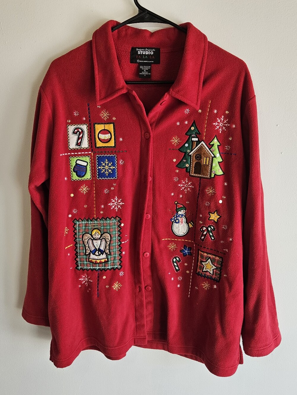 Designers Originals Studio Red Fleece Christmas Cardigan Jacket Button Up XL